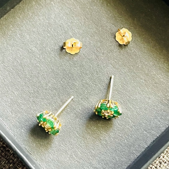 Emerald Flower Stud Earrings in 14k Gold + Emerald Gemstones Green  $950 - Picture 5 of 16